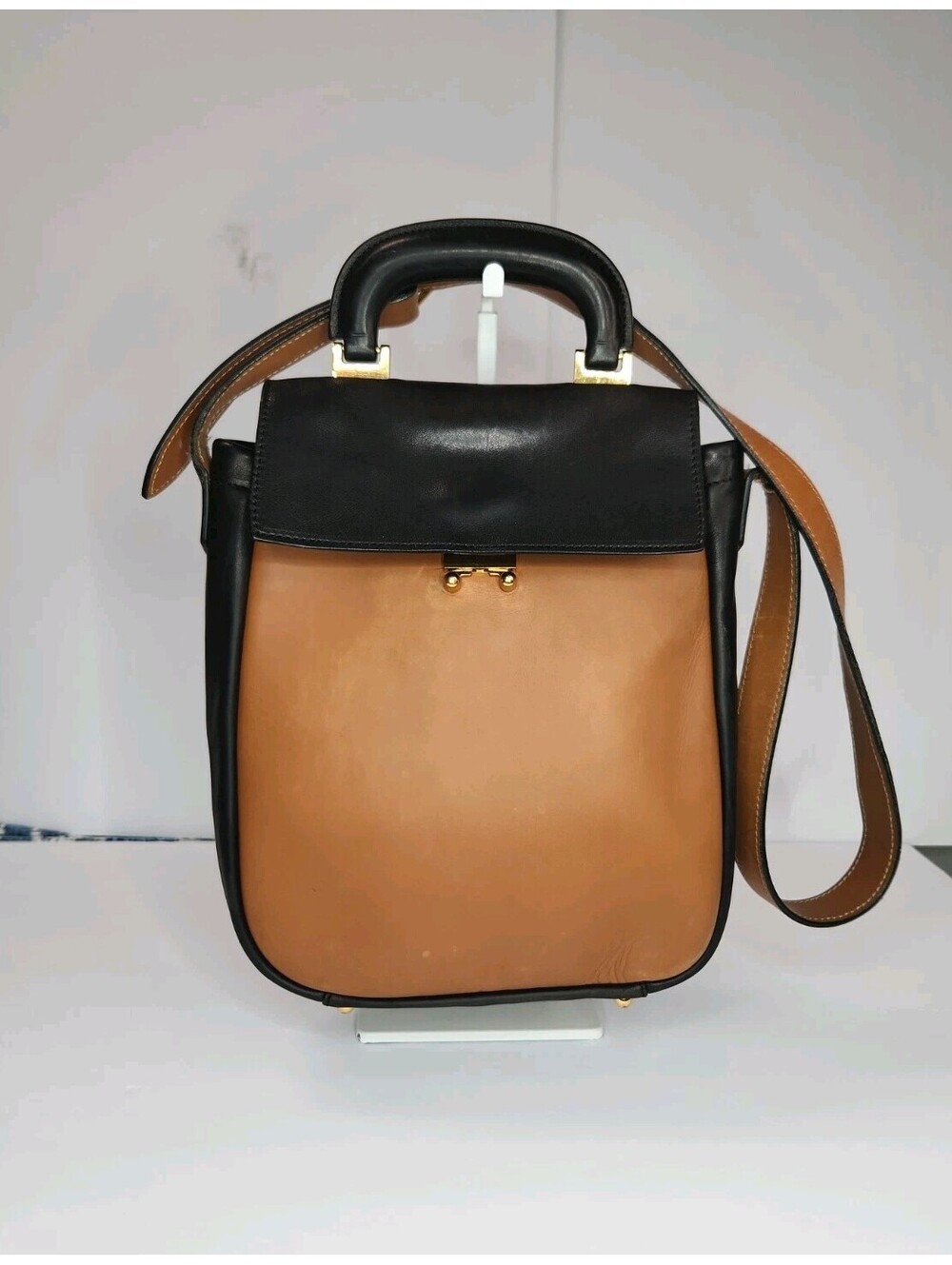 Marni Medium Soft Trunk Bag Black Brown Lamb Leather Colorblock Shoulder RARE!